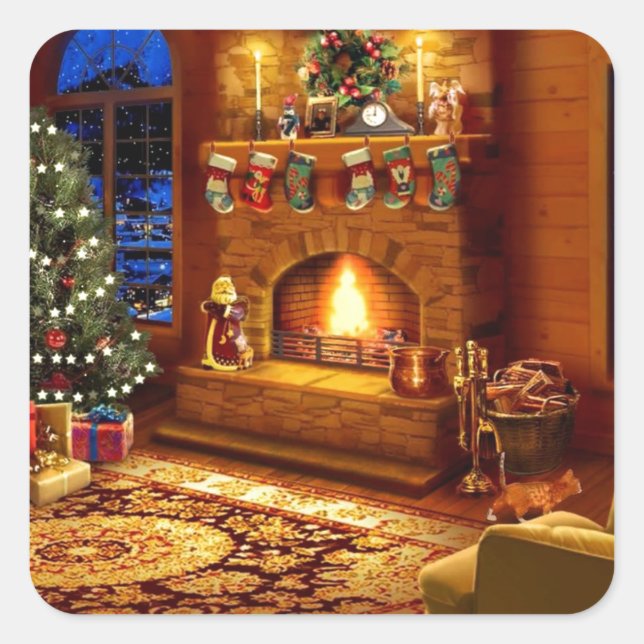 Cosy Christmas Living room Square Sticker (Front)