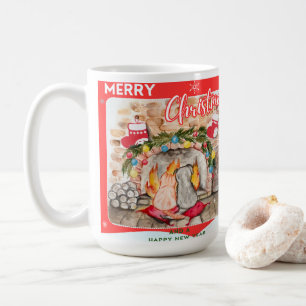 Cosy Christmas mantel with dog and cat Coffee Mug
