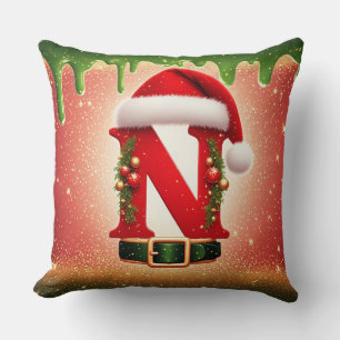 Cosy Christmas Monogram N with Santa Hat  Cushion
