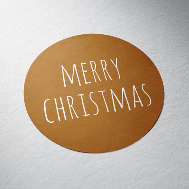 Cosy Christmas | Mustard Brown Minimalist Holiday Classic Round Sticker (Creator Uploaded)
