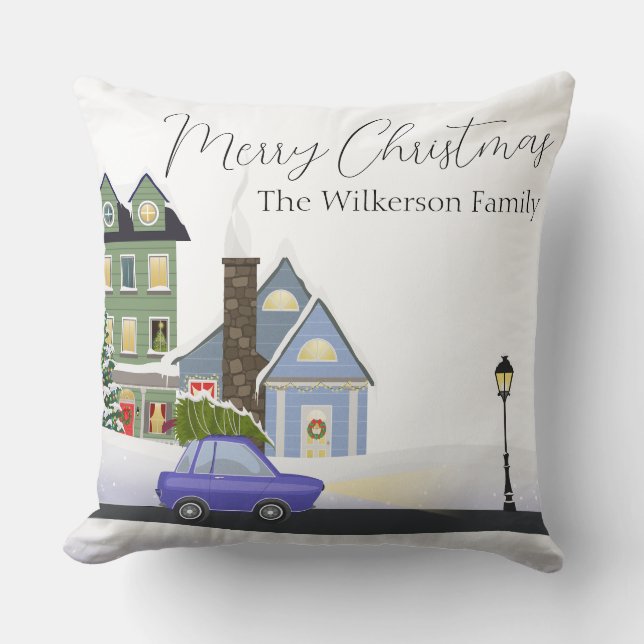 Cosy Christmas Night in the Village Cushion (Front)