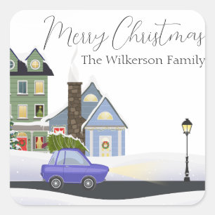 Cosy Christmas Night in the Village Square Sticker