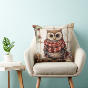 Cosy Christmas Owl Heartwarming Winter Cute Owl Cushion