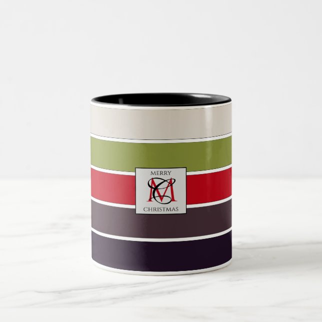 Cosy Christmas Pastel Colour Palette Monogram Two-Tone Coffee Mug (Center)