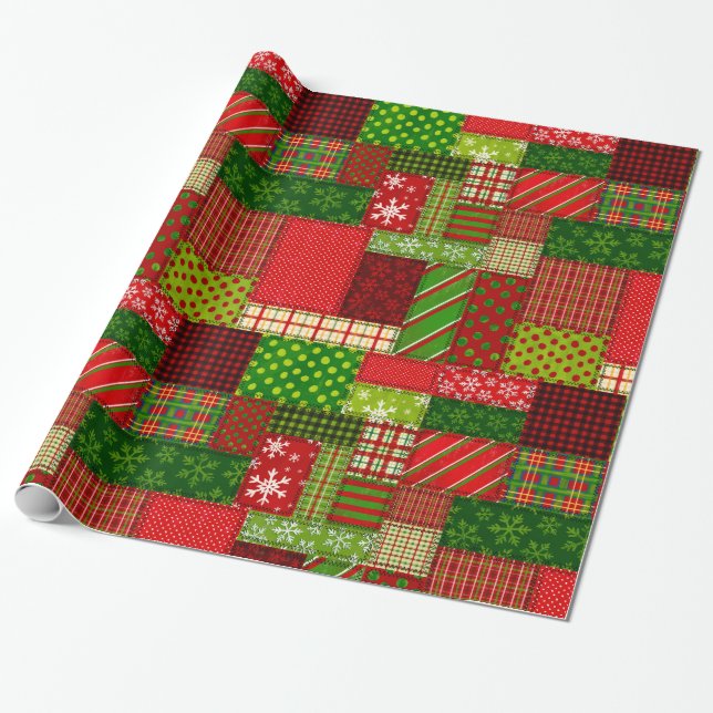 Cosy Christmas Patchwork Quilt Wrapping Paper  (Unrolled)