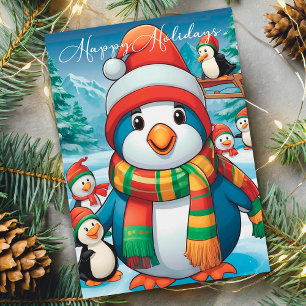 Cosy Christmas Penguin with Festive Scarf Holiday Card