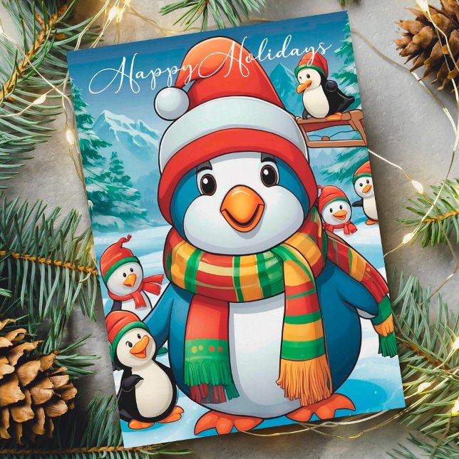 Cosy Christmas Penguin with Festive Scarf Holiday Card (Creator Uploaded)