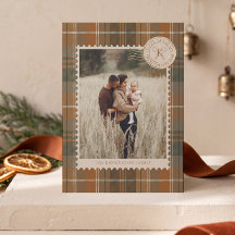 Cosy Christmas Plaid Postage Stamp Family Photo