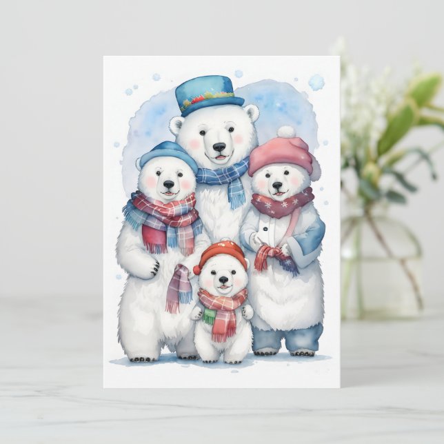 Cosy Christmas Polar Bear Family Holiday Flat Card (Standing Front)