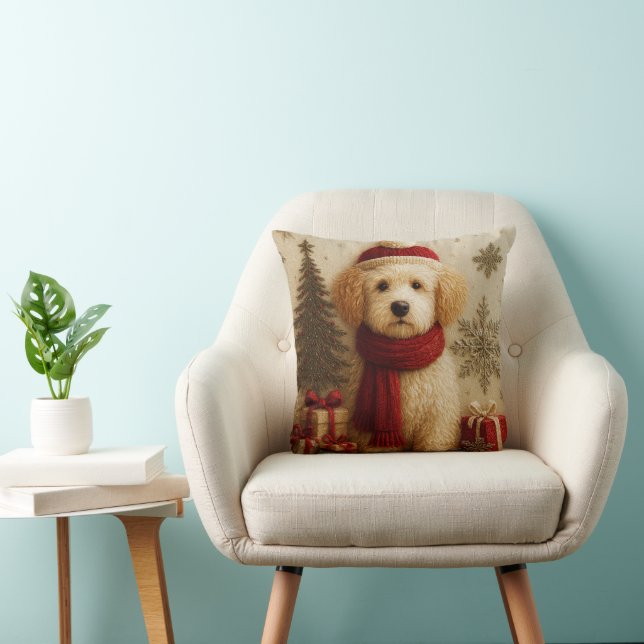 Cosy Christmas Puppy Throw Pillow (Chair)