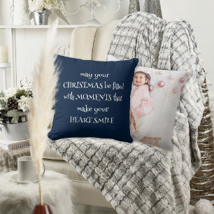 Cosy Christmas Quote Photo Navy Blue Cushion