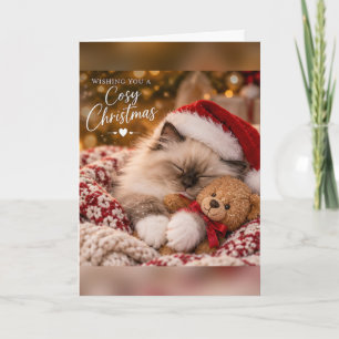 Cosy Christmas Ragdoll Kitten with Teddy Bear Card