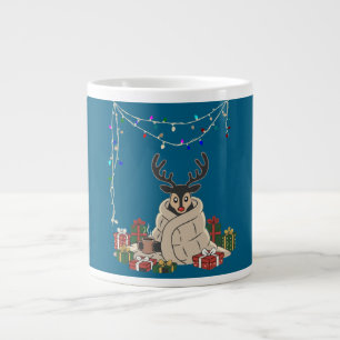 Cosy Christmas Reindeer Cute Cartoon Holiday Large Coffee Mug