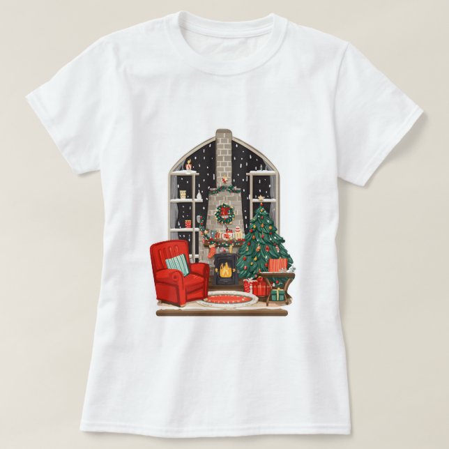 Cosy Christmas Room Scene – Warm Holiday T-Shirt (Design Front)