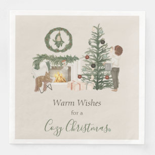 Cosy Christmas Rustic Fireplace Christmas Tree Napkin