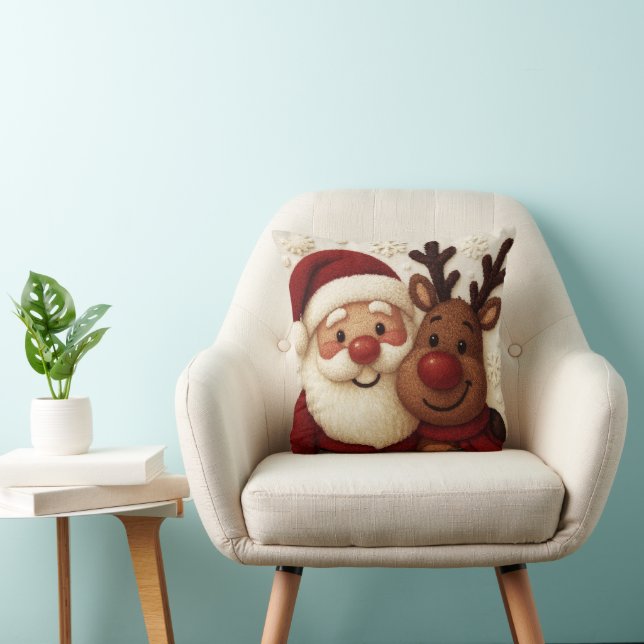 Cosy Christmas Santa & Reindeer Throw Pillow (Chair)
