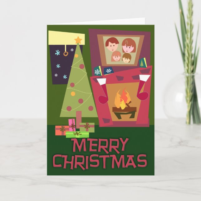 Cosy Christmas Scene Cute Retro Art Holiday Card (Front)