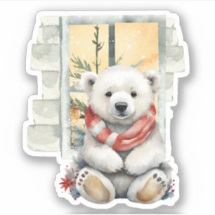 Cosy Christmas Scene Red Scarf Polar Bear