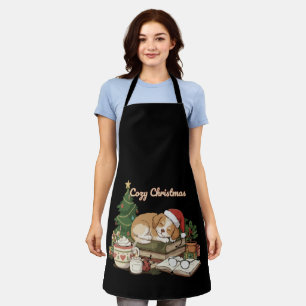 Cosy Christmas Sleeping Puppy & Books Vintage Apron