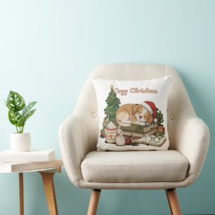 Cosy Christmas Sleeping Puppy & Books Vintage  Cushion