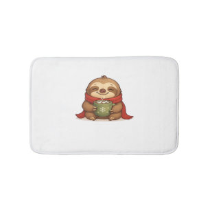 Cosy Christmas Sloth with Hot Chocolate – Cute Win Bath Mat