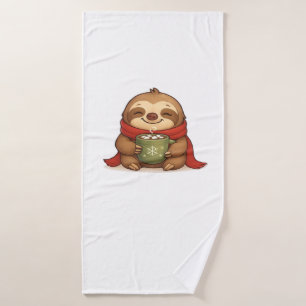 Cosy Christmas Sloth with Hot Chocolate � Cute Win Bath Towel