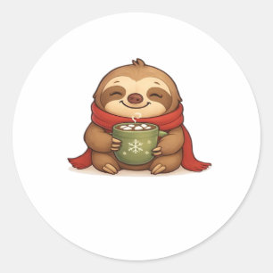 Cosy Christmas Sloth with Hot Chocolate – Cute Win Classic Round Sticker