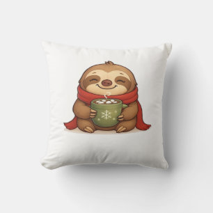 Cosy Christmas Sloth with Hot Chocolate � Cute Win Cushion