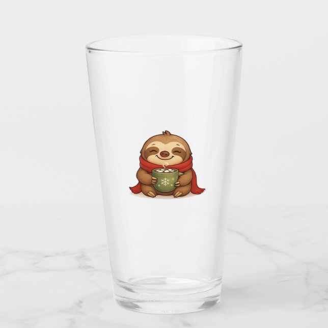 Cosy Christmas Sloth with Hot Chocolate � Cute Win Glass (Front)