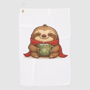 Cosy Christmas Sloth with Hot Chocolate � Cute Win Golf Towel