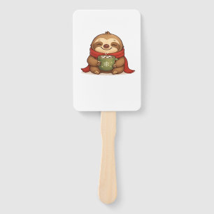 Cosy Christmas Sloth with Hot Chocolate � Cute Win Hand Fan