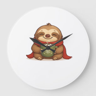 Cosy Christmas Sloth with Hot Chocolate � Cute Win Large Clock