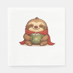 Cosy Christmas Sloth with Hot Chocolate – Cute Win Napkin