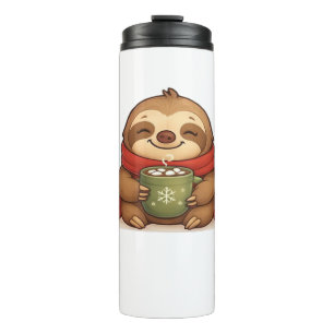 Cosy Christmas Sloth with Hot Chocolate – Cute Win Thermal Tumbler