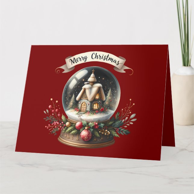 Cosy Christmas Snow Globe Cottage Scene Card (Front)
