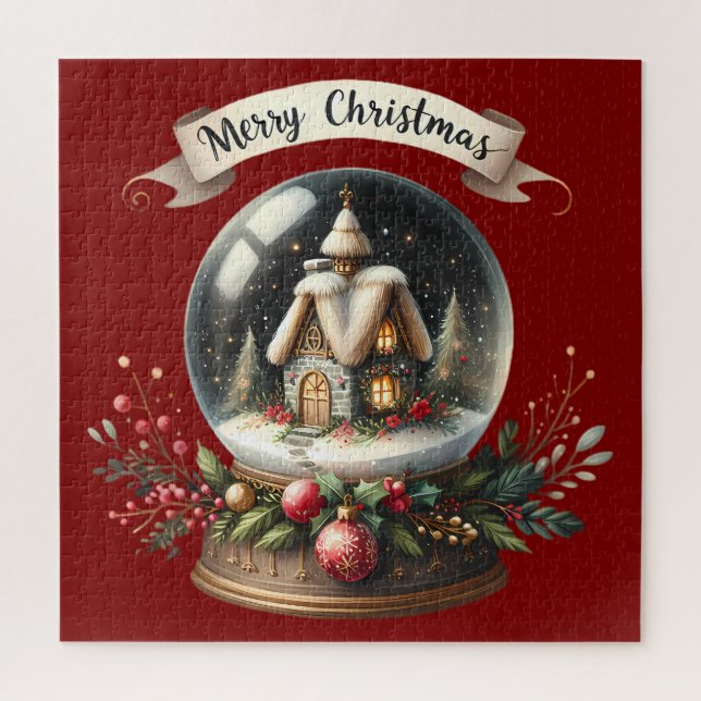 Cosy Christmas Snow Globe Cottage Scene Jigsaw Puzzle (Vertical)