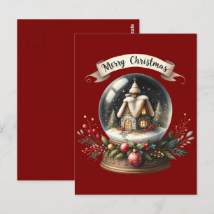 Cosy Christmas Snow Globe Cottage Scene Postcard