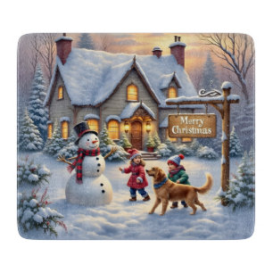 Cosy Christmas Snow Scene Art Cutting Board