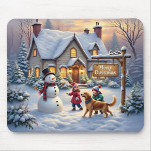 Cosy Christmas Snow Scene Art Mouse Pad