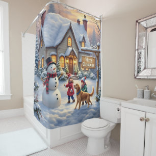 Cosy Christmas Snow Scene Art Shower Curtain