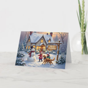 Cosy Christmas Snow Scene Art Thank You Card