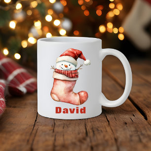 Cosy Christmas Snowman in Stocking Coffee Mug