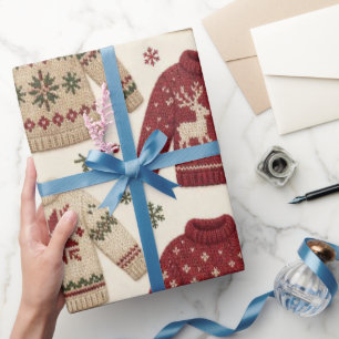 Cosy Christmas Sweaters Nordic Knitted Pattern Wrapping Paper