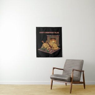 Cosy Christmas Tale Cute Sleeping Golden Retriev Tapestry