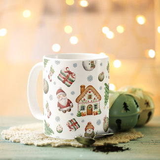 Cosy Christmas Tree Gingerbread House Santa Claus Coffee Mug