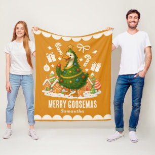 Cosy Christmas Tree Goose   Funny Holiday Fleece Blanket