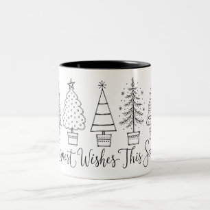 Cosy Christmas Tree Line Art Illustration Two-Tone Coffee Mug