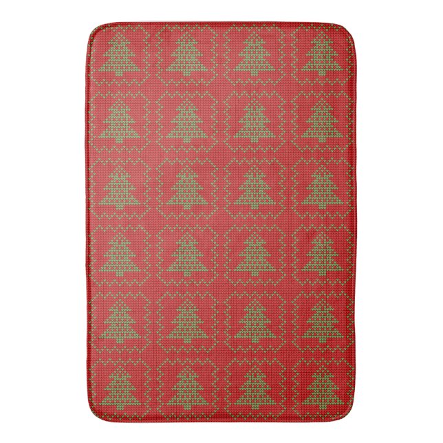 Cosy Christmas tree ugly sweater chequered pattern Bath Mat (Front Vertical)