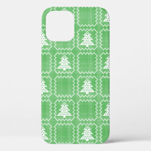 Cosy Christmas tree ugly sweater chequered pattern iPhone 12 Case