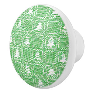 Cosy Christmas tree ugly sweater chequered pattern Ceramic Knob